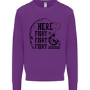Here Fishy Fishy Funny Fishing Fisherman Mens Sweatshirt Jumper Purple