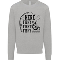 Here Fishy Fishy Funny Fishing Fisherman Mens Sweatshirt Jumper Sports Grey
