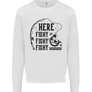 Here Fishy Fishy Funny Fishing Fisherman Mens Sweatshirt Jumper White
