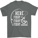 Here Fishy Fishy Funny Fishing Fisherman Mens T-Shirt Cotton Gildan Charcoal