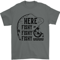 Here Fishy Fishy Funny Fishing Fisherman Mens T-Shirt Cotton Gildan Charcoal
