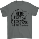 Here Fishy Fishy Funny Fishing Fisherman Mens T-Shirt Cotton Gildan Charcoal