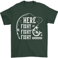 Here Fishy Fishy Funny Fishing Fisherman Mens T-Shirt Cotton Gildan Forest Green