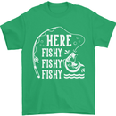 Here Fishy Fishy Funny Fishing Fisherman Mens T-Shirt Cotton Gildan Irish Green