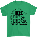 Here Fishy Fishy Funny Fishing Fisherman Mens T-Shirt Cotton Gildan Irish Green