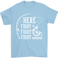 Here Fishy Fishy Funny Fishing Fisherman Mens T-Shirt Cotton Gildan Light Blue