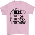 Here Fishy Fishy Funny Fishing Fisherman Mens T-Shirt Cotton Gildan Light Pink