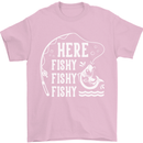Here Fishy Fishy Funny Fishing Fisherman Mens T-Shirt Cotton Gildan Light Pink