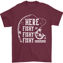 Here Fishy Fishy Funny Fishing Fisherman Mens T-Shirt Cotton Gildan Maroon
