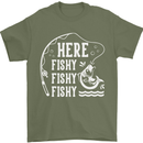 Here Fishy Fishy Funny Fishing Fisherman Mens T-Shirt Cotton Gildan Military Green