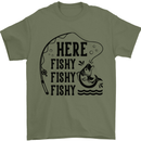 Here Fishy Fishy Funny Fishing Fisherman Mens T-Shirt Cotton Gildan Military Green