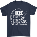 Here Fishy Fishy Funny Fishing Fisherman Mens T-Shirt Cotton Gildan Navy Blue
