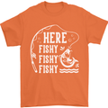 Here Fishy Fishy Funny Fishing Fisherman Mens T-Shirt Cotton Gildan Orange