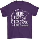 Here Fishy Fishy Funny Fishing Fisherman Mens T-Shirt Cotton Gildan Purple
