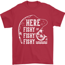 Here Fishy Fishy Funny Fishing Fisherman Mens T-Shirt Cotton Gildan Red