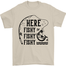 Here Fishy Fishy Funny Fishing Fisherman Mens T-Shirt Cotton Gildan Sand