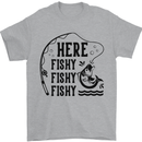 Here Fishy Fishy Funny Fishing Fisherman Mens T-Shirt Cotton Gildan Sports Grey