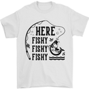 Here Fishy Fishy Funny Fishing Fisherman Mens T-Shirt Cotton Gildan White
