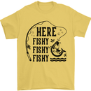 Here Fishy Fishy Funny Fishing Fisherman Mens T-Shirt Cotton Gildan Yellow