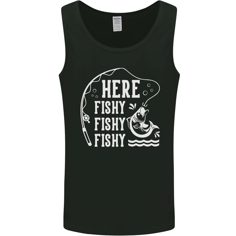 Here Fishy Fishy Funny Fishing Fisherman Mens Vest Tank Top Black