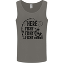 Here Fishy Fishy Funny Fishing Fisherman Mens Vest Tank Top Charcoal