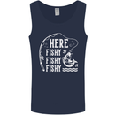Here Fishy Fishy Funny Fishing Fisherman Mens Vest Tank Top Navy Blue
