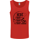 Here Fishy Fishy Funny Fishing Fisherman Mens Vest Tank Top Red