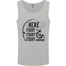 Here Fishy Fishy Funny Fishing Fisherman Mens Vest Tank Top Sports Grey
