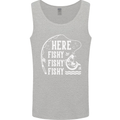 Here Fishy Fishy Funny Fishing Fisherman Mens Vest Tank Top Sports Grey