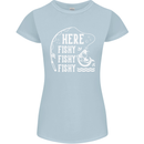 Here Fishy Fishy Funny Fishing Fisherman Womens Petite Cut T-Shirt Light Blue