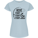 Here Fishy Fishy Funny Fishing Fisherman Womens Petite Cut T-Shirt Light Blue