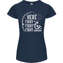 Here Fishy Fishy Funny Fishing Fisherman Womens Petite Cut T-Shirt Navy Blue