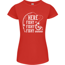 Here Fishy Fishy Funny Fishing Fisherman Womens Petite Cut T-Shirt Red