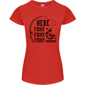 Here Fishy Fishy Funny Fishing Fisherman Womens Petite Cut T-Shirt Red