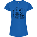 Here Fishy Fishy Funny Fishing Fisherman Womens Petite Cut T-Shirt Royal Blue
