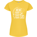 Here Fishy Fishy Funny Fishing Fisherman Womens Petite Cut T-Shirt Yellow