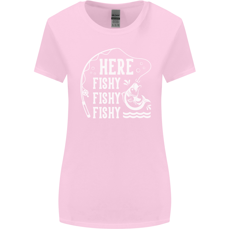 Here Fishy Fishy Funny Fishing Fisherman Womens Wider Cut T-Shirt Light Pink