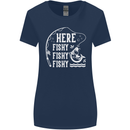 Here Fishy Fishy Funny Fishing Fisherman Womens Wider Cut T-Shirt Navy Blue