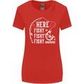 Here Fishy Fishy Funny Fishing Fisherman Womens Wider Cut T-Shirt Red
