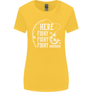 Here Fishy Fishy Funny Fishing Fisherman Womens Wider Cut T-Shirt Yellow