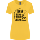 Here Fishy Fishy Funny Fishing Fisherman Womens Wider Cut T-Shirt Yellow