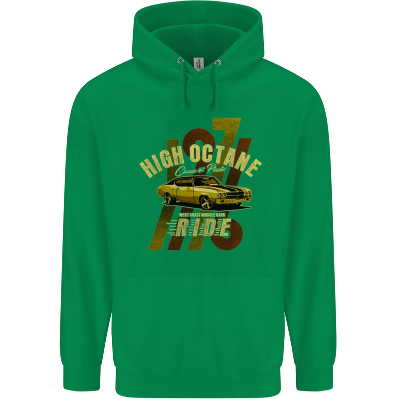 High Octane Ride 1971 Muscle Car Childrens Kids Hoodie Irish Green