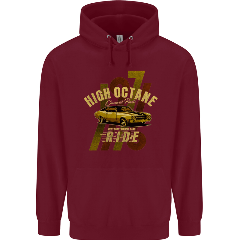 High Octane Ride 1971 Muscle Car Childrens Kids Hoodie Maroon