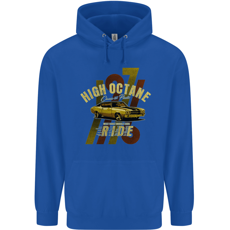 High Octane Ride 1971 Muscle Car Childrens Kids Hoodie Royal Blue