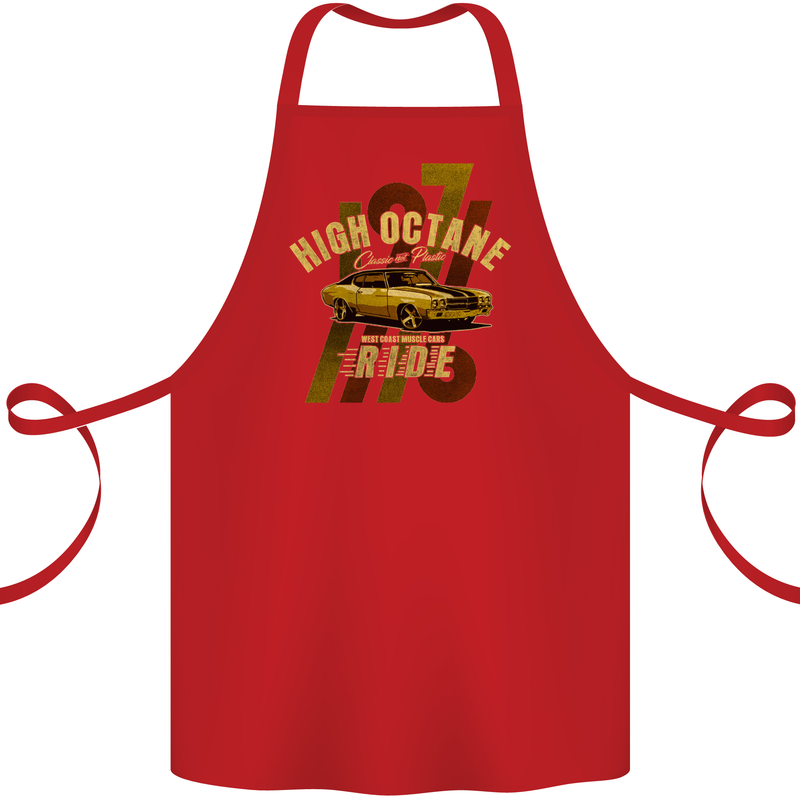 High Octane Ride 1971 Muscle Car Cotton Apron 100% Organic Red