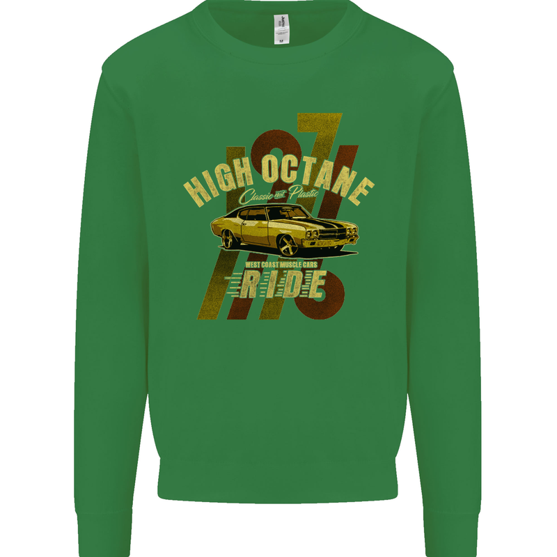 High Octane Ride 1971 Muscle Car Kids Sweatshirt Jumper Irish Green