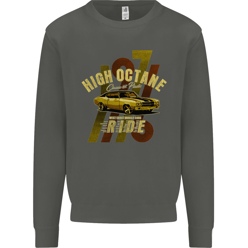 High Octane Ride 1971 Muscle Car Kids Sweatshirt Jumper Storm Grey