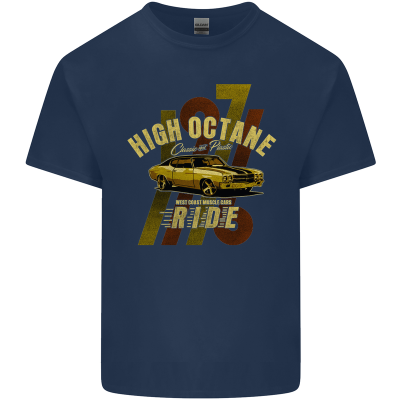 High Octane Ride 1971 Muscle Car Kids T-Shirt Childrens Navy Blue