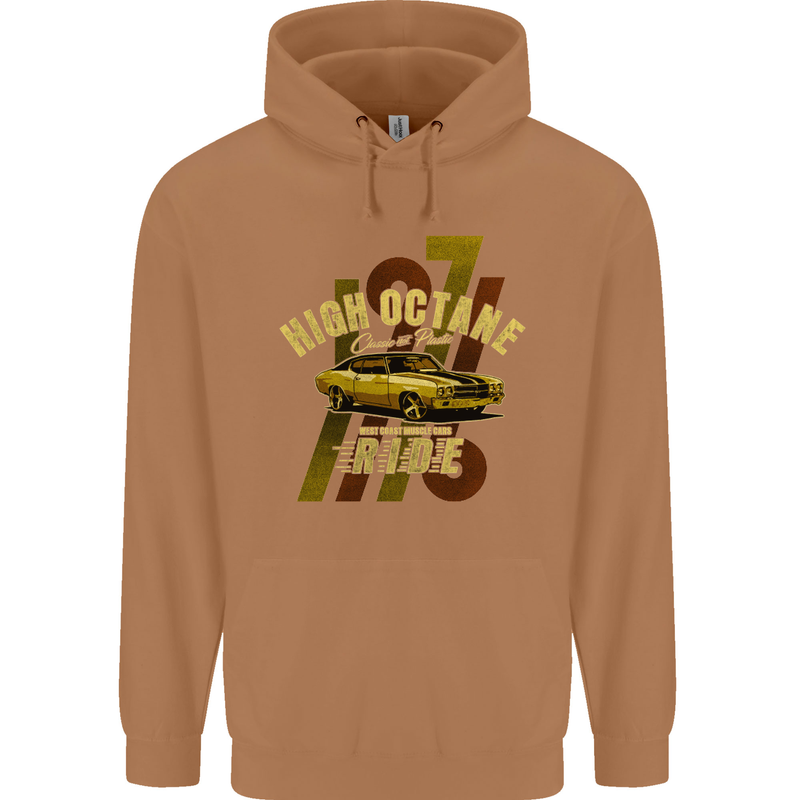 High Octane Ride 1971 Muscle Car Mens 80% Cotton Hoodie Caramel Latte