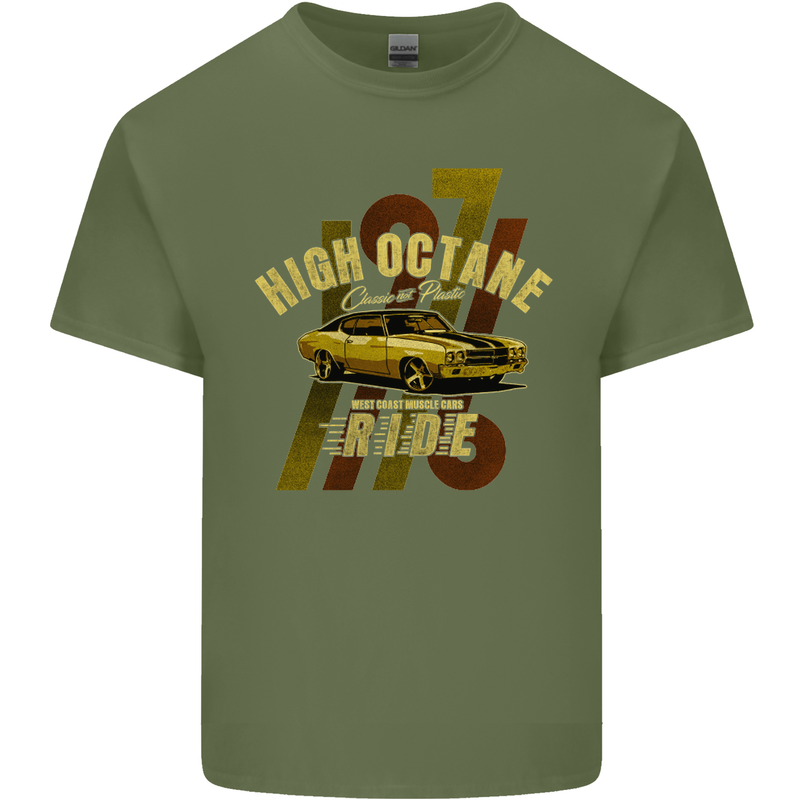 High Octane Ride 1971 Muscle Car Mens Cotton T-Shirt Tee Top Military Green